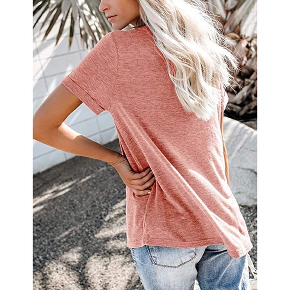 Pink casual short sleeve loose fit t shirt - Picture 2 of 5